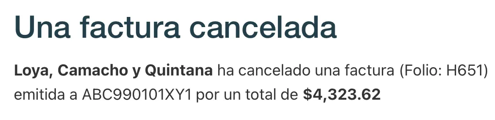 Aviso de factura cancelada